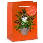 Dropship Gift Bags & Boxes - Gift Bag (Medium) - Kim Haskins Floral Cat in Fern Red
