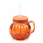 Glass Drinking Jar with Lid & Straw - Pumpkin