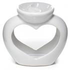 Dropship Oil Burners - Ceramic Heart Shaped Double Dish and Tea Light Oil and Wax Burner - White