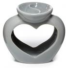 Dropship Oil Burners - Ceramic Heart Shaped Double Dish and Tea Light Oil and Wax Burner - Grey