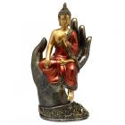 Decorative Thai Buddha Figurine - Gold and Red Sitting in a Hand