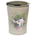 Reusable Stainless Steel Insulated Food & Drinks Cup 300ml - Kim Haskins Floral Cat Green
