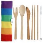 100% Natural Bamboo Cutlery 6 Piece Set - Somewhere Rainbow Stripes