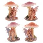 Cute Flower Fairy Sheltering Under Mushroom Figurine