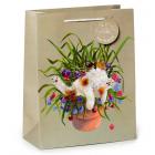 Dropship Gift Bags & Boxes - Gift Bag (Large) - Kim Haskins Floral Cat in Plant Pot Green