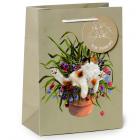 Gift Bag (Medium) - Kim Haskins Floral Cat in Plant Pot Green