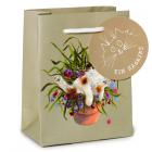 Kim Haskins Floral Cat in Plant Pot Green Gift Bag - Small