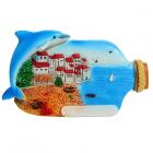 Collectable Seaside Souvenir - Dolphin Village in a Bottle Magnet