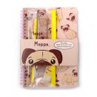 Ring Bound Notepad & Pencil Case 6 Piece Stationery Set - Mopps Pug 