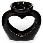 Ceramic Heart Shaped Double Dish and Tea Light Oil and Wax Burner - Black