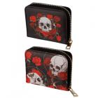Skulls and Roses Zip Around Small Wallet Purse