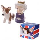 Novelty Collectable Queen and Corgi Ceramic Salt and Pepper Set