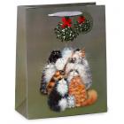 Christmas Gift Bag Large - Kim Haskins Christmas Mistletoe Cats