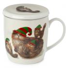 Porcelain Mug & Infuser Set - Kim Haskins Christmas Elf Cats