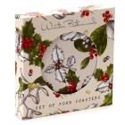 Dropship Christmas - Set of 4 Cork Novelty Coasters - Christmas Winter Botanicals