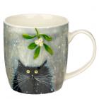 Christmas Porcelain Mug - Kim Haskins Mistletoe Cat