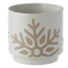 Decorative Stoneware Indoor Freestanding Planter/Small Plant Pot - Christmas Snowflake White Glaze Relief 
